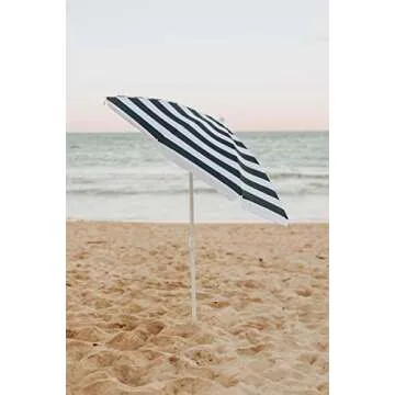 PICNIC TIME Outdoor Canopy Sunshade Beach Umbrella 5.5', Small Patio Umbrella, Beach Chair Umbrella, (Blue & White Stripe)