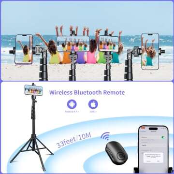 Fugetek 62" Selfie Stick Tripod for iPhone, Stable 4 Leg Design, Bluetooth Remote, Aluminum Stick & ...