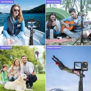 Fugetek 62" Selfie Stick Tripod for iPhone, Stable 4 Leg Design, Bluetooth Remote, Aluminum Stick & Legs, Lightweight, Portable All in One, Compatible with iPhone & Android, Non Skid Feet