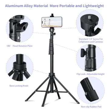 Fugetek 62" Selfie Stick Tripod for iPhone, Stable 4 Leg Design, Bluetooth Remote, Aluminum Stick & Legs, Lightweight, Portable All in One, Compatible with iPhone & Android, Non Skid Feet