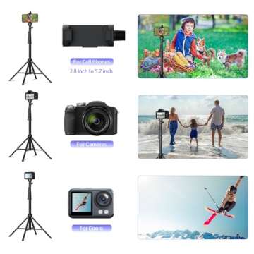 Fugetek 62" Selfie Stick Tripod for iPhone, Stable 4 Leg Design, Bluetooth Remote, Aluminum Stick & Legs, Lightweight, Portable All in One, Compatible with iPhone & Android, Non Skid Feet