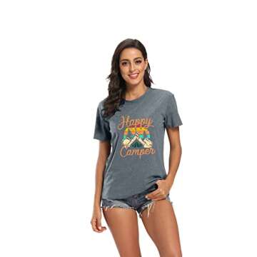 Camp Shirt for Women Funny Graphic Tee Short Sleeve Letter Print Casual Tee Shirts Gray