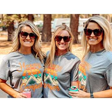 Camp Shirt for Women Funny Graphic Tee Short Sleeve Letter Print Casual Tee Shirts Gray