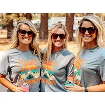 Camp Shirt for Women Funny Graphic Tee Short Sleeve Letter Print Casual Tee Shirts Gray