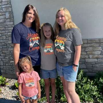 Camp Shirt for Women Funny Graphic Tee Short Sleeve Letter Print Casual Tee Shirts Gray