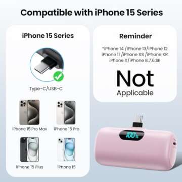 Mini Portable Charger USB C Power Bank,5000mAh PD Fast Charging Battery Pack Built-in USB-C Connecto...