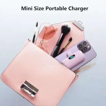 Mini Portable Charger USB C Power Bank,5000mAh PD Fast Charging Battery Pack Built-in USB-C Connector LCD Display Compatible with iPhone 16,15,15Plus,15 Pro/Max,iPad Pro,Android Phone etc-Pink