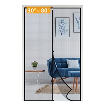 Yotache Fiberglass Magnetic Screen Door Fits Door Size 30 x 80, Screen Size 32" x 81" Double-Sewed, ...