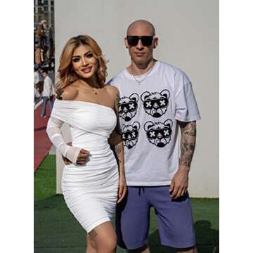 GOKATOSAU Women's Elegant One Shoulder Sheer Bodycon Ruched Midi Semi Formal Dress White