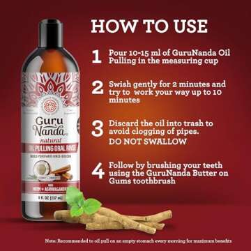 GuruNanda Ashwagandha Oil Pulling with Neem, & Pure Essential Oils (8 Fl Oz) - Ayurveda-Inspired Formula for Daily Oral Care - Alcohol & Fluoride Free