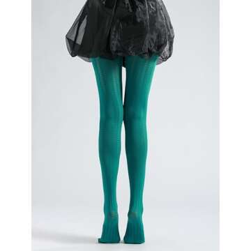 Sahabowi Women Hearts Vertical Jacquard Tights, Sheer High Waist Pantyhose, Vintage Control Top Stockings Thin Transparent(HLW2024011204green, Green hearts vertical jacquard, 1pcs)