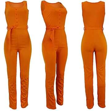Fastkoala Jumpers for Women Rompers Dressy Summer - Tank Jumpsuit Sexy Elegant Sleeveless Drawstring Waist Wide Leg Palazzo Long Pants One Piece Jumpsuit Clubwear Orange, Large