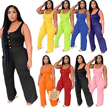 Fastkoala Jumpers for Women Rompers Dressy Summer - Tank Jumpsuit Sexy Elegant Sleeveless Drawstring Waist Wide Leg Palazzo Long Pants One Piece Jumpsuit Clubwear Orange, Large