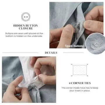 Simple&Opulence 100% Linen Duvet Cover Set, 3 PCS Natural French Flax Dusty Blue Ruffle Duvet Cover Queen Size, Breathable Comfy Linen Bedding Comforter Cover with 2 Pillowcases (Dusty Bluen, 88"X92")