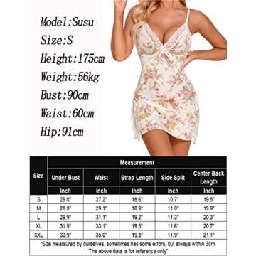 Avidlove Printed Nightgown Baby Doll Nighty for Women Lace Sleepwear for Women Flower L