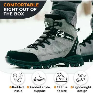 Foxelli Men’s Waterproof Hiking Boots – Lightweight Comfort