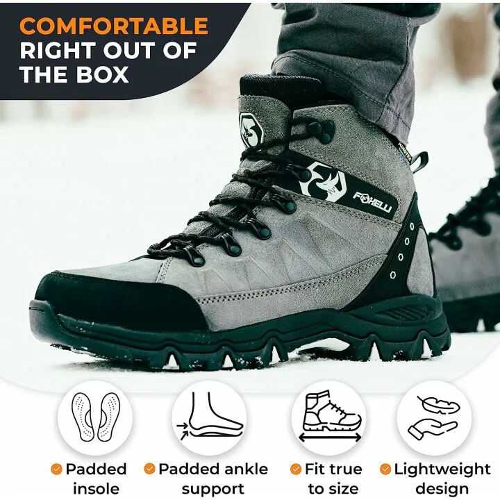 Foxelli Men’s Waterproof Hiking Boots – Lightweight Comfort