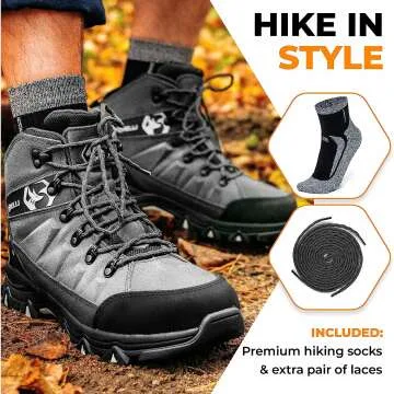 Foxelli Men’s Waterproof Hiking Boots – Lightweight Comfort