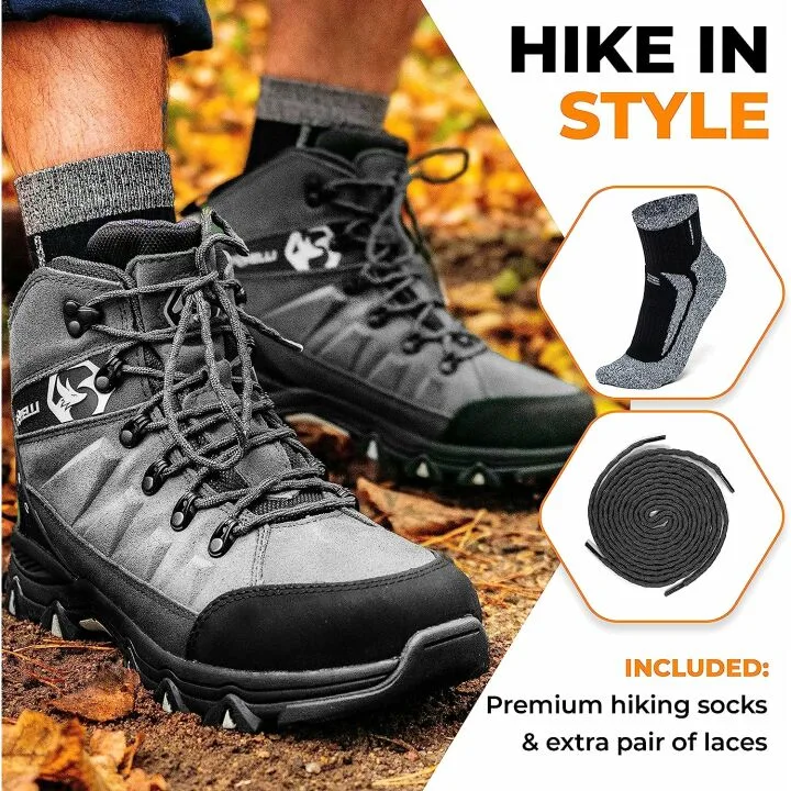 Foxelli Men’s Waterproof Hiking Boots – Lightweight Comfort