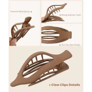 French Flat Hair Clips for Women - 6Pcs Flat Hair Claws for Thin Thick Hair Strong Hold No Slip Grip Hair Claw Clips for Women Girls (Matte(Coffee color series))