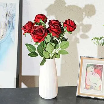 Veryhome Artificial Flowers Silk Roses Real Touch Bridal Wedding Bouquet for Home Garden Party Floral Decor 10 Pcs (Blooming Rose - Gradient Burgundy Red)