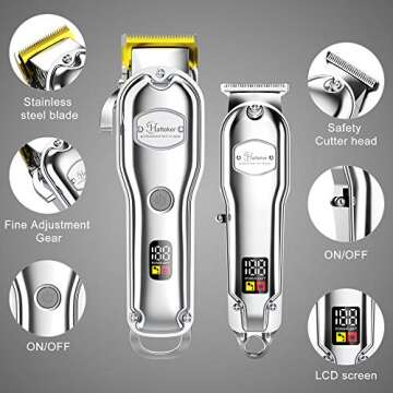 Hatteker Hair Clipper for Men IPX7 Waterproof Cordless Barber Clipper for Hair Cutting Kit with T-Bl...