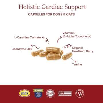Fera Pets Cardiac Supplement for Dogs & Cats – 60 Capsules​ – Vet Created -Cardiovascular Function & Strength-Taurine, CoQ10, Organic Hawthorne Berry