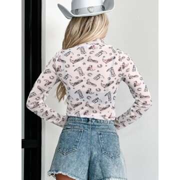 Western Mesh Top Women See Through Cowboy Shirt Mock Neck Country Concert Outfits Layering Sheer Long Sleeve Tops White