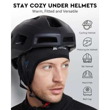 Hikenture Skull Cap Helmet Liner with Glasses Holes, Winter Thermal Cycling Cap for Men & Women, Cycling Hat Beanie Black
