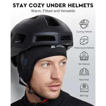 Hikenture Skull Cap Helmet Liner with Glasses Holes, Winter Thermal Cycling Cap for Men & Women, Cycling Hat Beanie Black