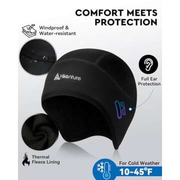Hikenture Skull Cap Helmet Liner with Glasses Holes, Winter Thermal Cycling Cap for Men & Women, Cycling Hat Beanie Black