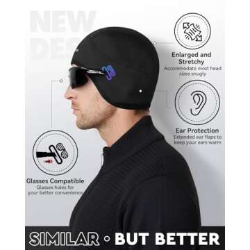 Hikenture Skull Cap Helmet Liner with Glasses Holes, Winter Thermal Cycling Cap for Men & Women, Cycling Hat Beanie Black