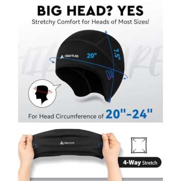 Hikenture Skull Cap Helmet Liner with Glasses Holes, Winter Thermal Cycling Cap for Men & Women, Cycling Hat Beanie Black