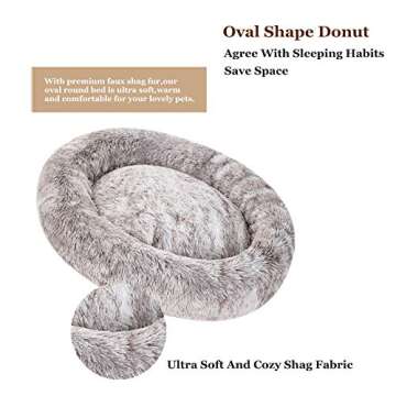Coohom Oval Calming Donut Cuddler Dog Bed,Shag Faux Fur Cat Bed Washable Round Pillow Pet Bed(30"/36...