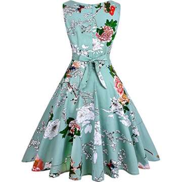 OWIN Women's Vintage 1950's Floral Spring Garden Rockabilly Swing Prom Party Cocktail Dress White Ch...