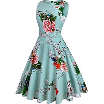 OWIN Women's Vintage 1950's Floral Spring Garden Rockabilly Swing Prom Party Cocktail Dress White Cherry