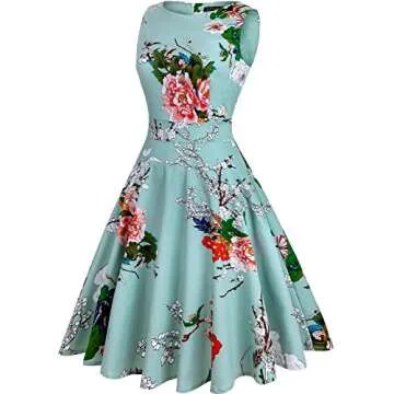 OWIN Women's Vintage 1950's Floral Spring Garden Rockabilly Swing Prom Party Cocktail Dress White Cherry