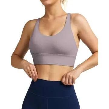 GYM RAINBOW Women's Strappy Longline Sports Bra Crisscross Back Medium Support Padded Workout Tank Y...