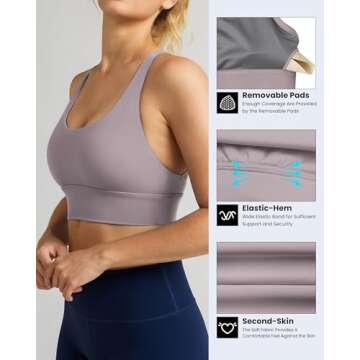 GYM RAINBOW Women's Strappy Longline Sports Bra Crisscross Back Medium Support Padded Workout Tank Yoga Crop Top(#1 Purple,Medium)