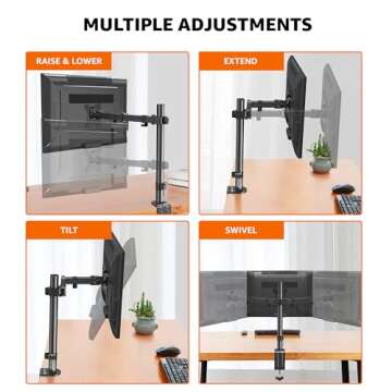 Amazon Basics Single Computer Monitor Stand with Tilt and Rotation, Height Adjustable VESA Desk Arm Mount, Steel, 30 inches, Black