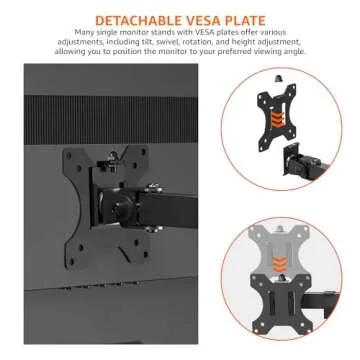 Amazon Basics Single Computer Monitor Stand with Tilt and Rotation, Height Adjustable VESA Desk Arm Mount, Steel, 30 inches, Black