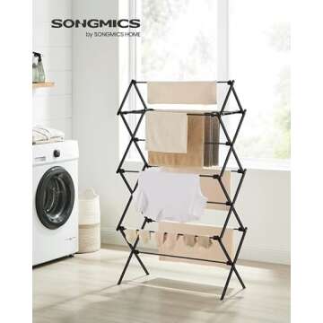 SONGMICS Foldable Clothes Drying Rack, Laundry Drying Rack, Clothes Airer, Steel Frame, 14.6 x 29.5 ...