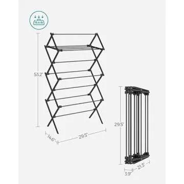 SONGMICS Foldable Clothes Drying Rack, Laundry Drying Rack, Clothes Airer, Steel Frame, 14.6 x 29.5 x 53.2 Inches, Easy Assembly, Indoor Outdoor Use, Black ULLR770B01