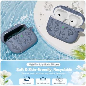 Ekoonpft Flower Engraved Silicone Case with Cleaner Kit for AirPods Pro 2