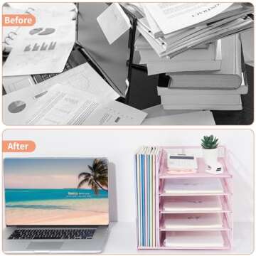 LEKETREE Desk Organizers: 5-Tier Paper Letter Tray in Pink - Perfect Office Decor