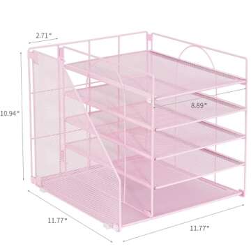 LEKETREE 5-Tier Desk Organizer - Stylish Pink Office Accessory