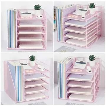LEKETREE 5-Tier Desk Organizer - Stylish Pink Office Accessory