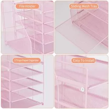 LEKETREE 5-Tier Desk Organizer - Stylish Pink Office Accessory