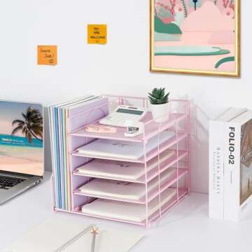 LEKETREE 5-Tier Desk Organizer - Stylish Pink Office Accessory