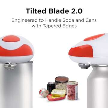 Kitchen Mama Auto 2.0 Electric Can Opener: Refined Blade Opens Almost Any Cans - Automatic, Hands Free, Smooth Edge, Food-Safe, Battery Operated, YES YOU CAN (Red)